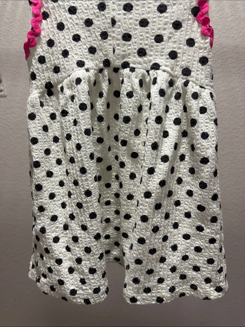 Zara Toddler/Girl White Polka Dot Dress with Black Spots and Pink Trim Size 4T